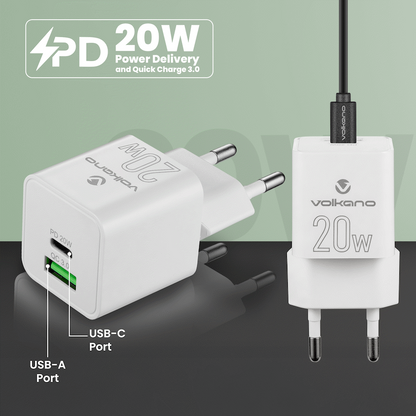 Volkano Dyna Duo 20w PD + QC 3.0 Wall Charger