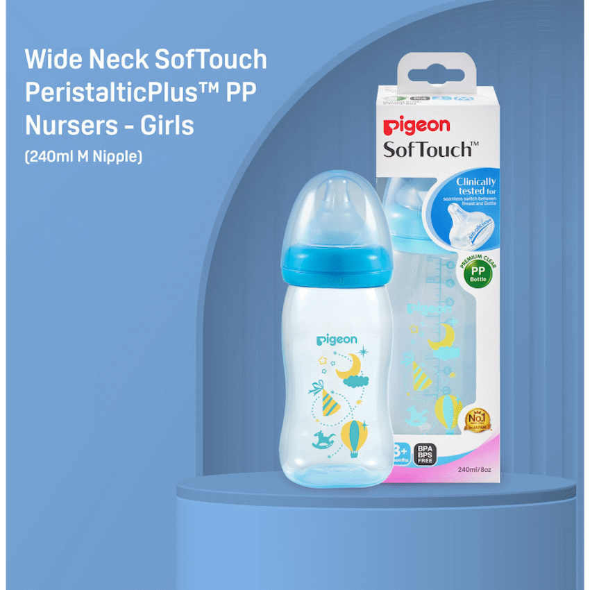 Pigeon Peristaltic Plus PP Bottle 240ml (M Hole) - Blue