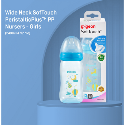 Pigeon Peristaltic Plus PP Bottle 240ml (M Hole) - Blue