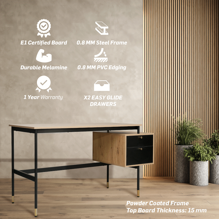 Everfurn Summit Desk with Two Drawers - Black