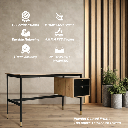 Everfurn Summit Desk with Two Drawers - Black