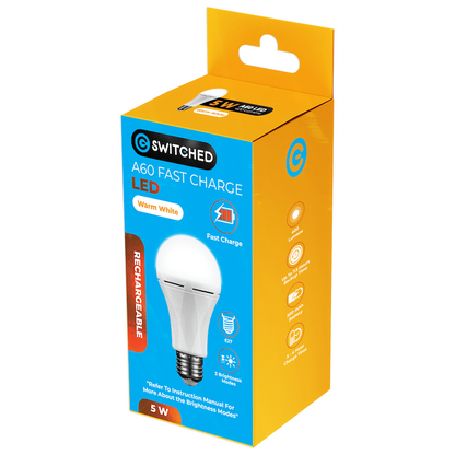 Switched 5w A60 Rechargeable Fast Charge E27 LED WW