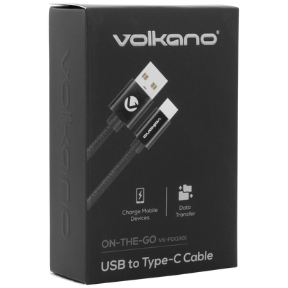 Volkano On-The-Go USB to Type-C 18w Braided 1m Cable - Black