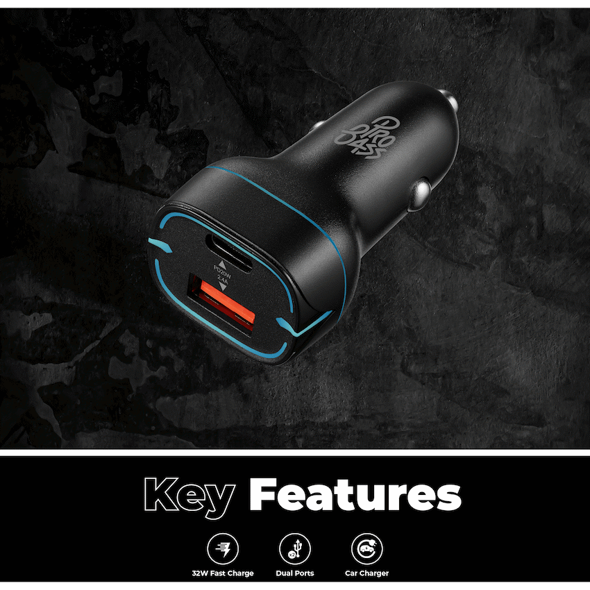 Pro Bass AutoPower Series 32w Dual USB and Type-C Car Charger