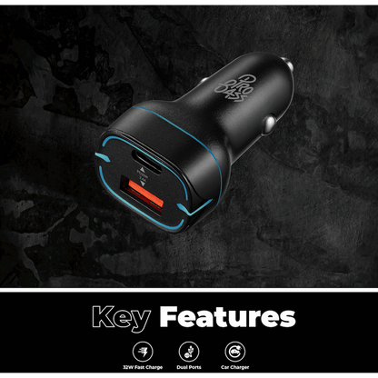 Pro Bass AutoPower Series 32w Dual USB and Type-C Car Charger