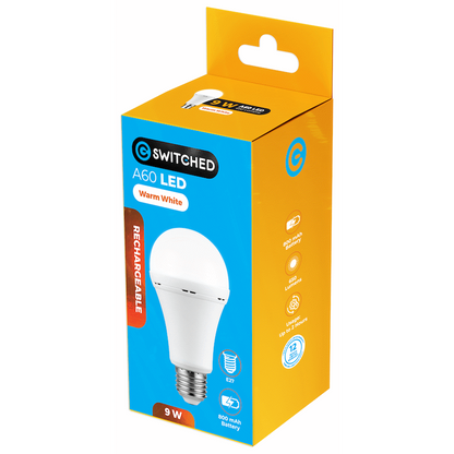 Switched 9w A60 Rechargeable LED Light Bulb - E27 - Warm White