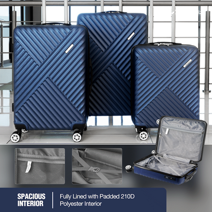 Travelwize Astra ABS 4-Wheels Spinner 3Pc Luggage Set Navy