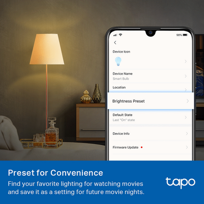 TP-Link Tapo L510B 8.7W Smart Wi-Fi Warm White Light Bulb, Dimmable, A60, B15