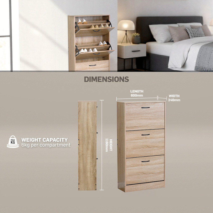 Everfurn Tamar Shoe Cabinet - Small - Oak