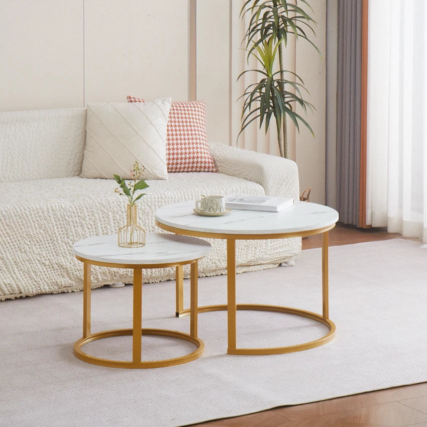 Everfurn Nile Nesting Coffee Table - White & Gold (2 Pc)