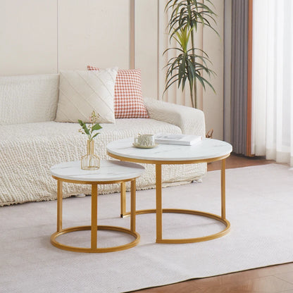 Everfurn Nile Nesting Coffee Table - White & Gold (2 Pc)
