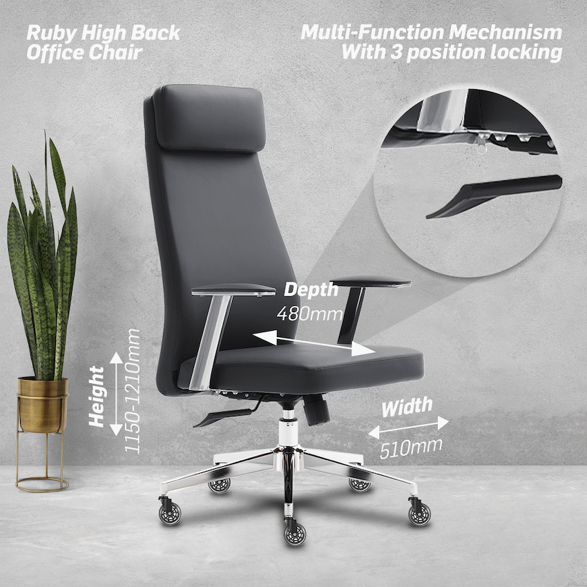 Everfurn Ruby High Back Office Chair, Chrome Metal Base