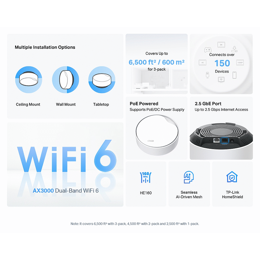 TP-Link Deco X50-POE (1-Pack) AX3000 Whole Home Mesh Wi-Fi 6 System with PoE