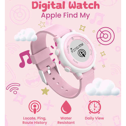 Volkano Kids Digital Watch with Apple Find My - 3ATM Waterproof (Anti-Lost) - Pink