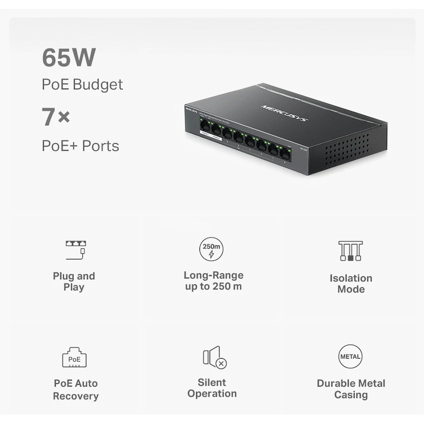 TP-Link Mercusys MS108GP 8-Port Gigabit Desktop Switch with 7-Port PoE+