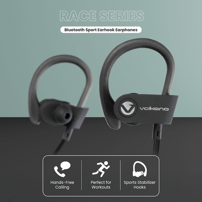 Volkano Race Series Bluetooth Sport Earhook Earphones - Black