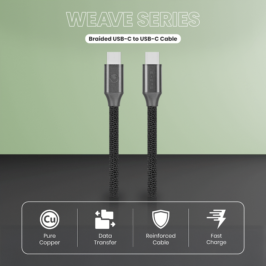 Volkano Weave Series Type-C to Type-C Cable (1.2m, 60w) - Black
