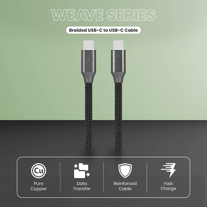 Volkano Weave Series Type-C to Type-C Cable (1.2m, 60w) - Black