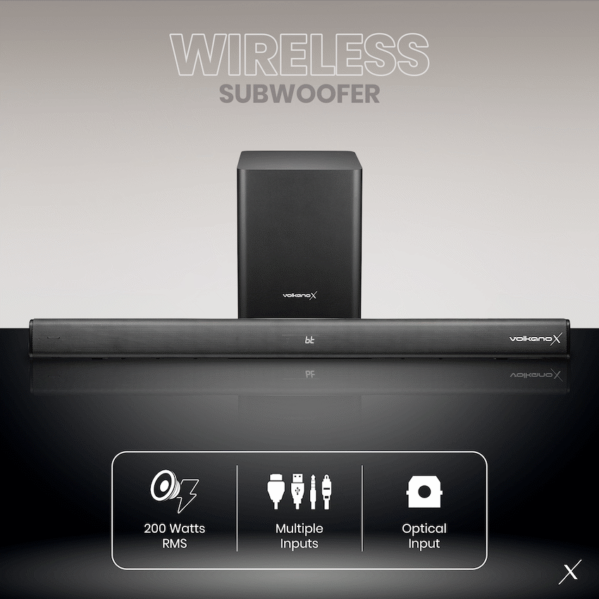 VolkanoX Supersonic 2 Series 2.1 200w Soundbar System with Wireless Subwoofer - Black