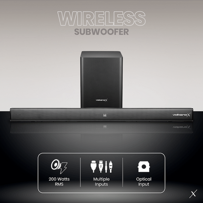 VolkanoX Supersonic 2 Series 2.1 200w Soundbar System with Wireless Subwoofer - Black