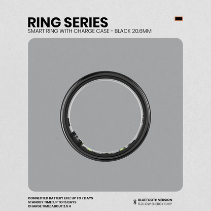 Volkano Ring Series Smart Ring with Charge Case - Black 20.6mm