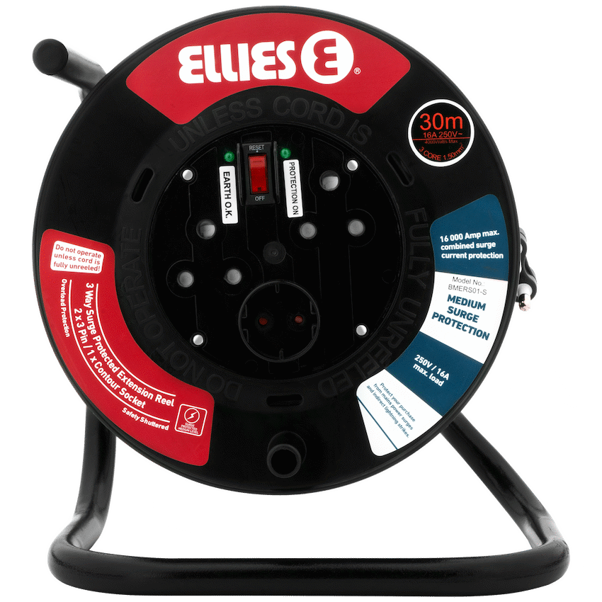 Ellies Heavy Duty Surge Extension Reel-30M-BK