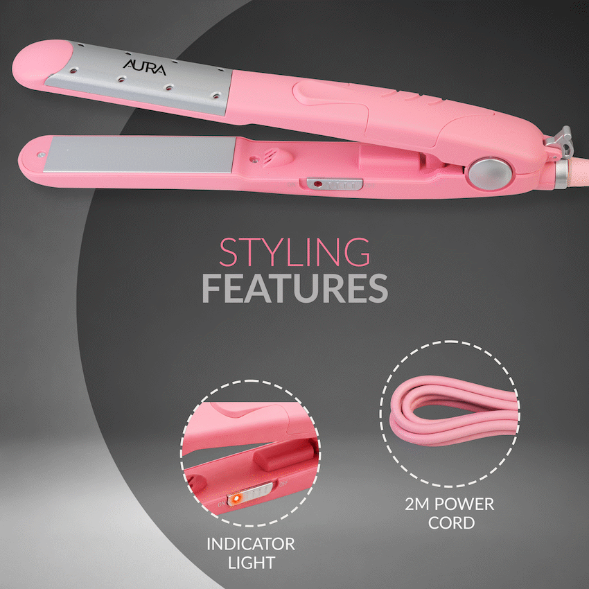 Aura by Elektra Wet n Dry Hair Straightener Pink