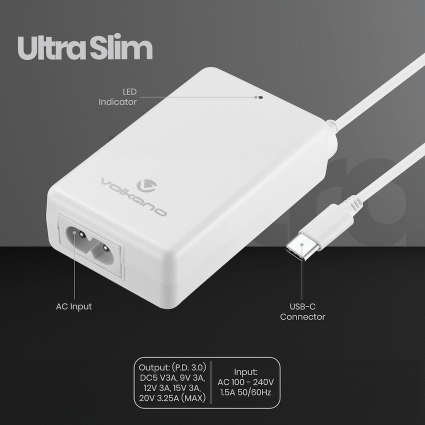 Volkano Brio Traveller Compact 65w GaN Laptop Charger
