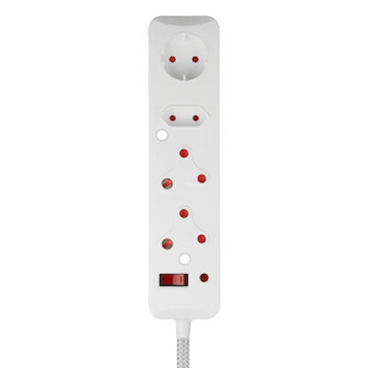SWITCHED 4 Way Medium Surge Protected Multiplug 0.5M Braided Cord White