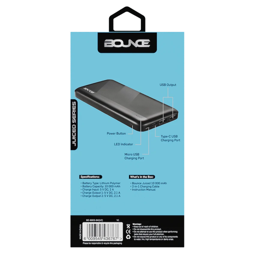 Bounce Juiced Series 10000mah Power Bank - Black