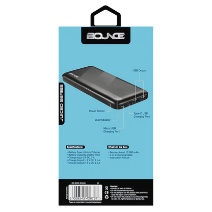 Bounce Juiced Series 10000mah Power Bank - Black