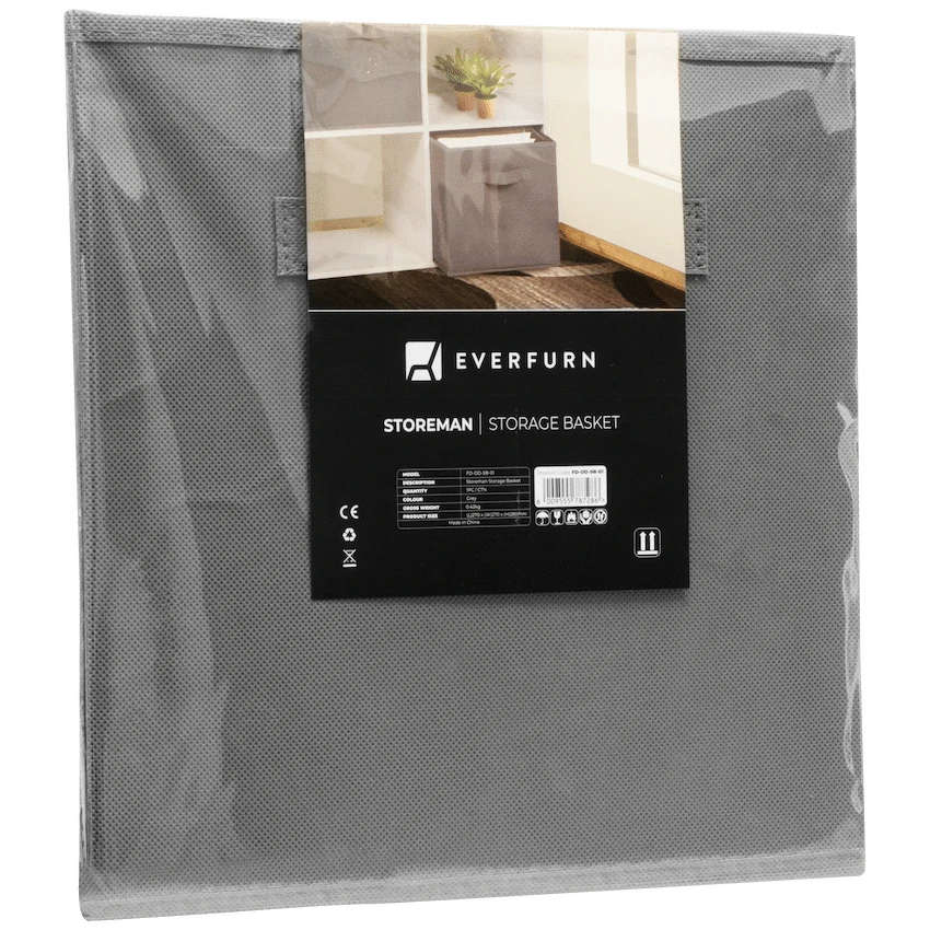 Everfurn Storeman Grey, Collapsible Fabric Organiser Storage Basket - 10 Pack