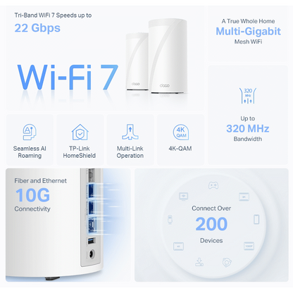 TP-Link Deco BE85 (1-Pack) BE19000 Tri-Band Whole Home Mesh Wi-Fi 7 System
