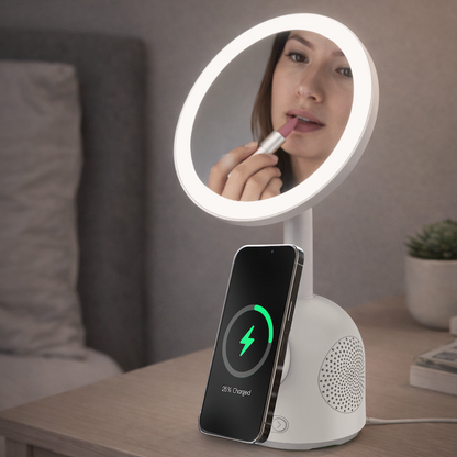 ZEN Unify Series Wireless Phone Charger with Bluetooth Speaker and Mirror - White
