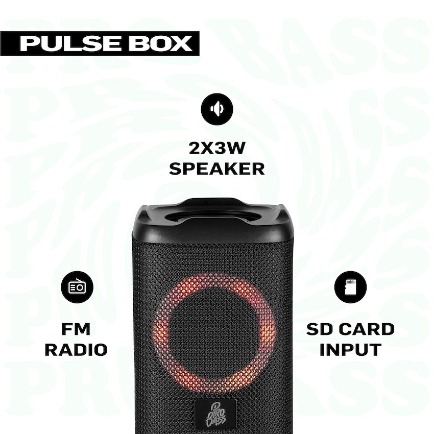 Pro Bass Pulse Box Portable Bluetooth Speaker - Black