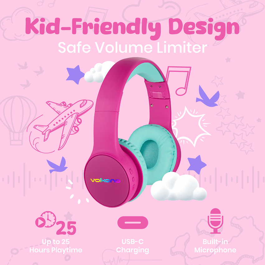 Volkano Kids Atlas Bluetooth Padded Headphones with dB Switch Function