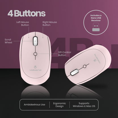 Volkano Talc Wireless Mouse - Pink