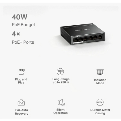 TP-Link Mercusys MS106LP 6-Port 10/100Mbps Desktop Switch with 4-Port PoE+