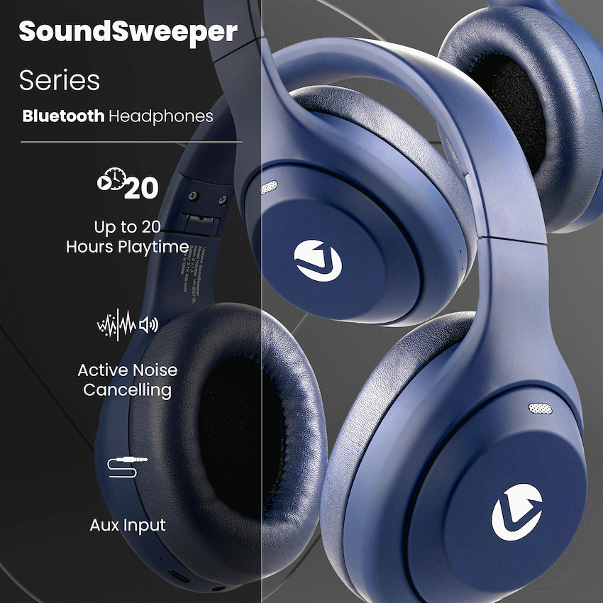 Volkano SoundSweeper Series Active Noise Cancelling bluetooth Headphones - Blue