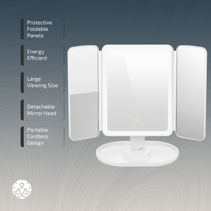 ZEN Selene Series Detachable Trifold Makeup Mirror - White