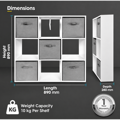 Everfurn Ninefold Bookshelf with 5 Storage Bins