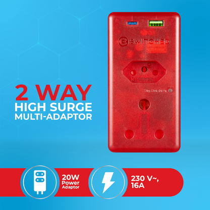 Switched High Surge Multi Adaptor with USB + Type-C PD20W