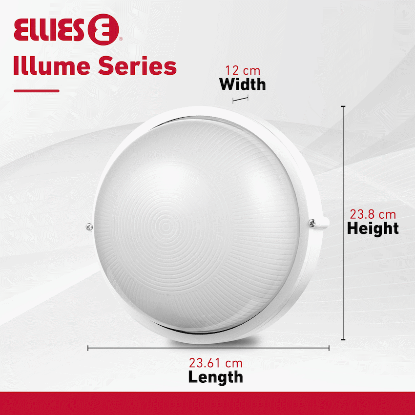 Ellies Illume Series - Large AC Round Bulkhead - Aluminium + Glass - E27 Base -WT