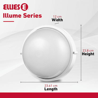 Ellies Illume Series - Large AC Round Bulkhead - Aluminium + Glass - E27 Base -WT