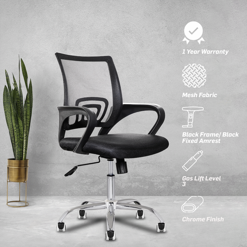 Everfurn Swift Mid Back Chair - Black