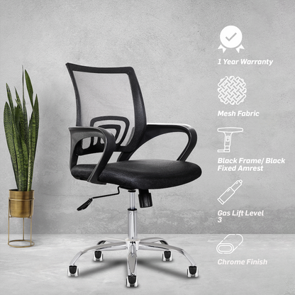 Everfurn Swift Mid Back Chair - Black