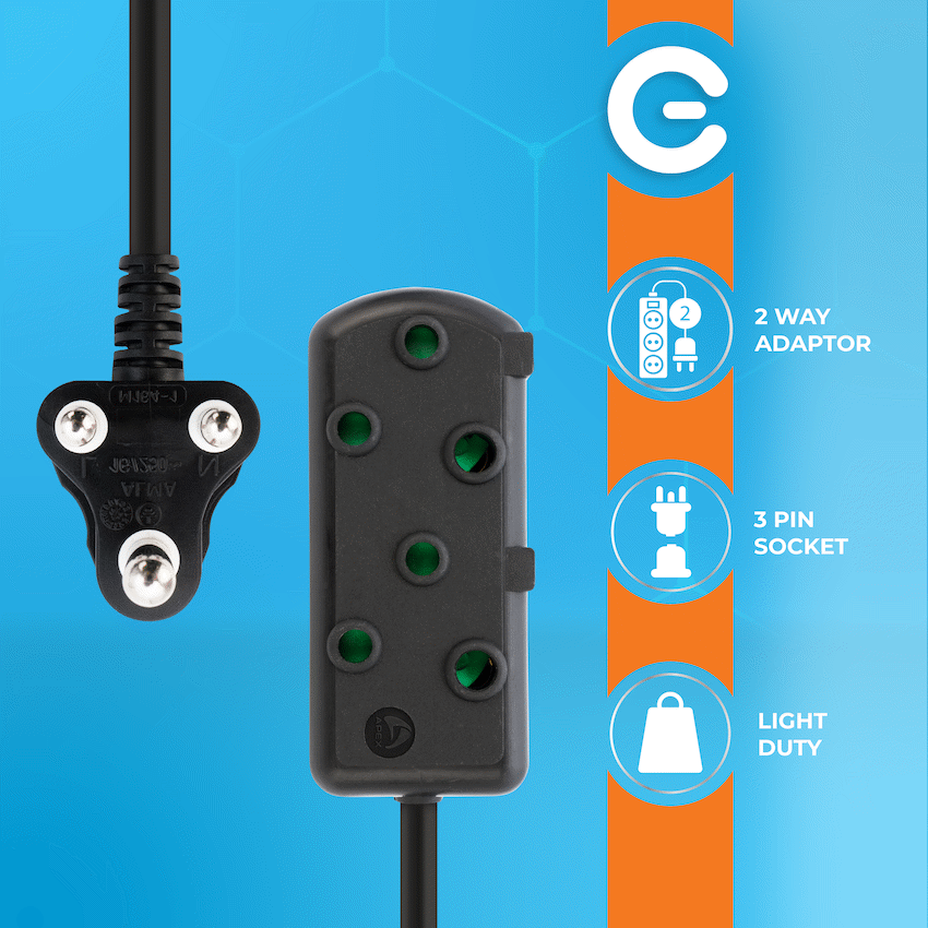 Switched Light Duty Side by Side (SBS) Extension Leads 5m - BK