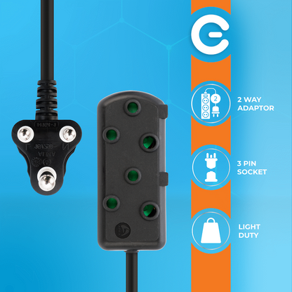 Switched Light Duty Side by Side (SBS) Extension Leads 5m - BK