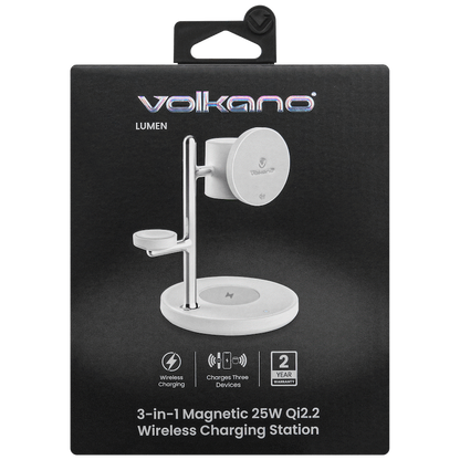 Volkano Lumen Series 3-in-1 Magnetic 25W Qi2.2 Wireless Charging Station - White