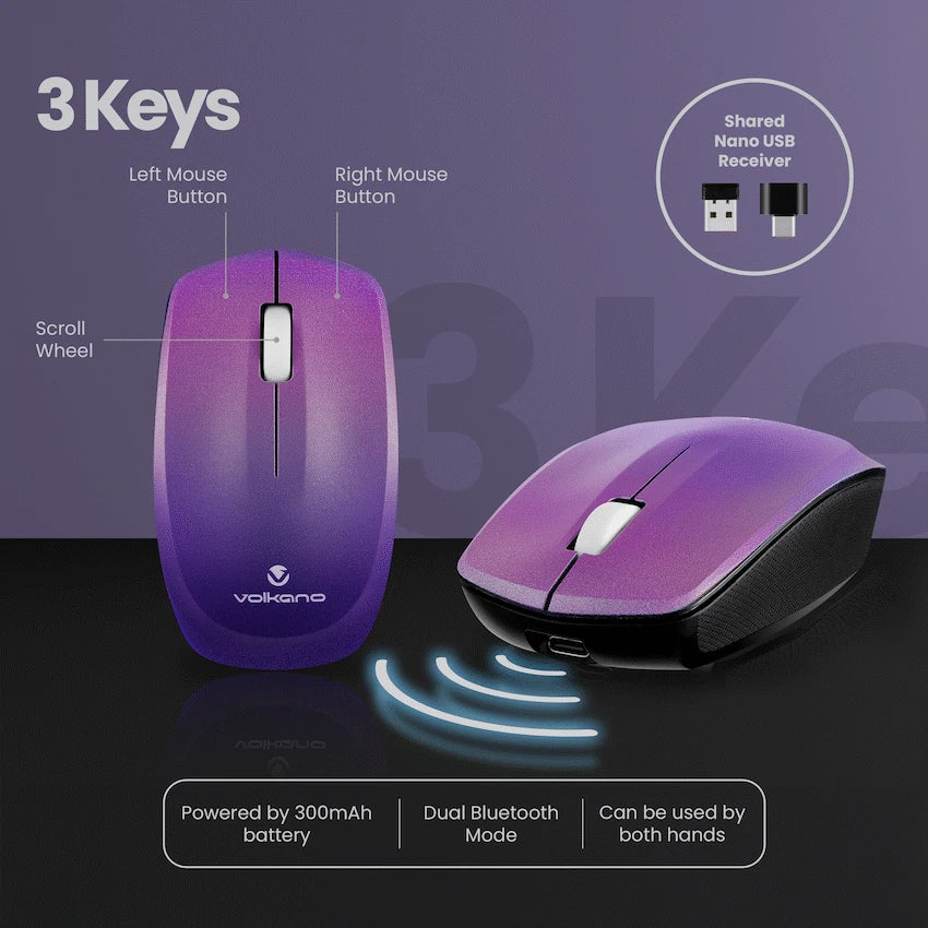 Volkano Prism Series Bluetooth Wireless Keyboard and Mouse - Purple